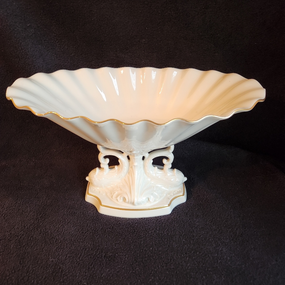 Lenox Centerpiece Mantel Bowl Porcelain 24K Gold Trim Ivory